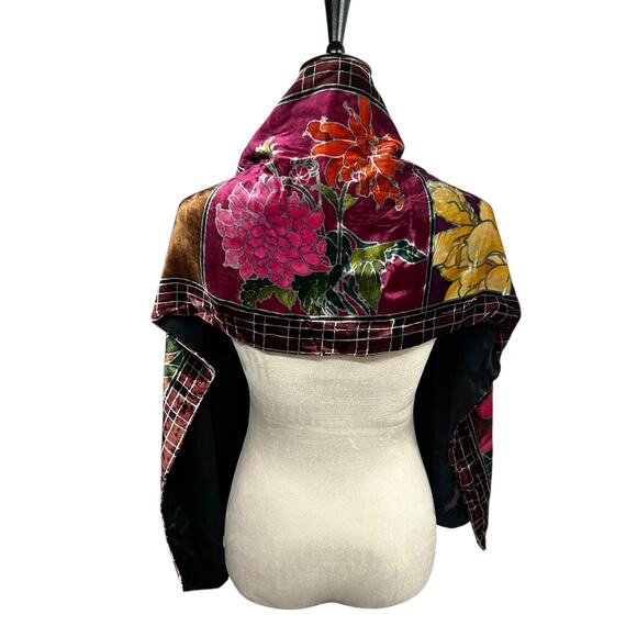 Artistic Boho Floral Velvet Scarf REDfish Designs Silk Rayon Wrap - Picture 2 of 6